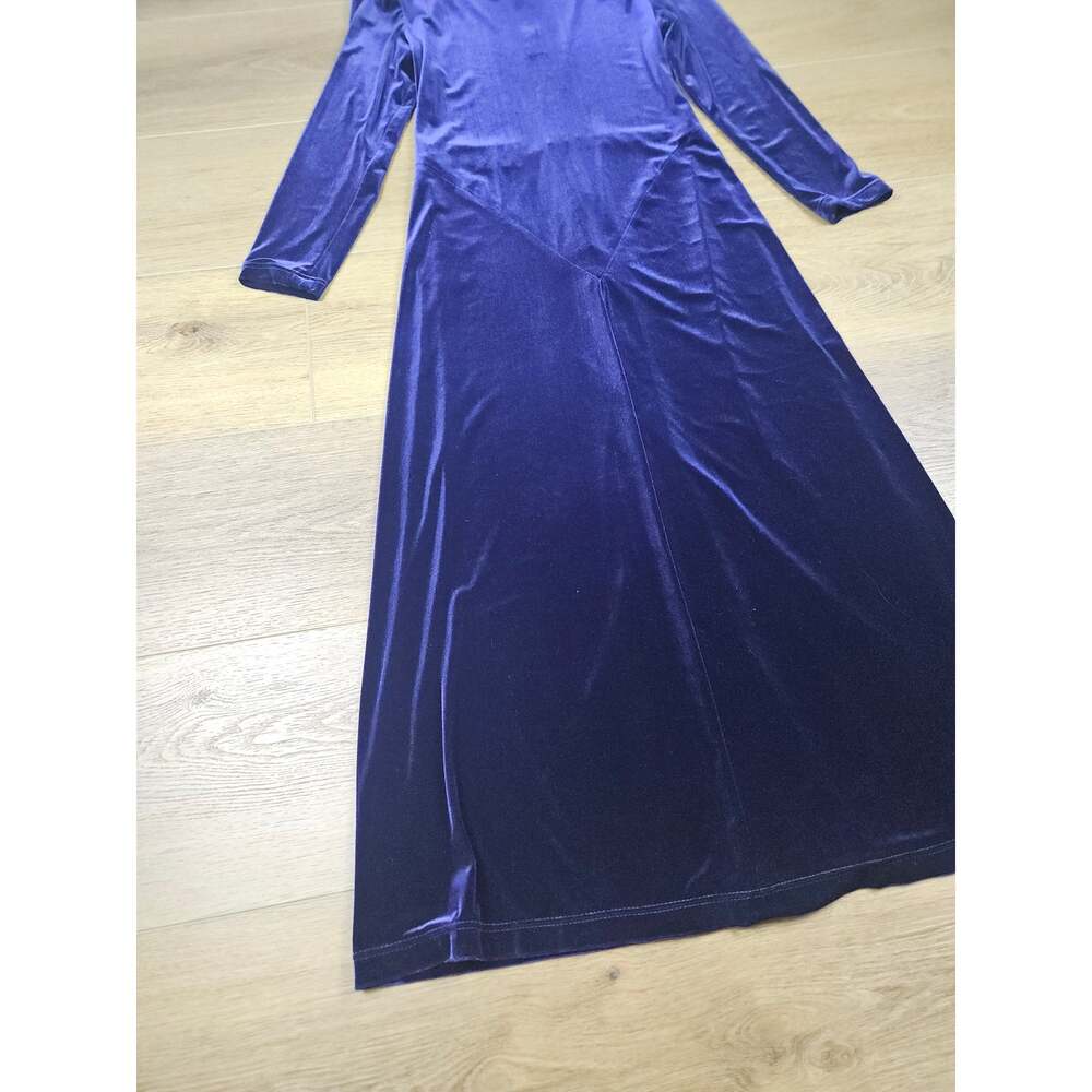 Vintage Joseph Ribkoff Purple Velvet Maxi Dress Drop Waist 80s 90s Whimsigoth M - Picture 10 of 16